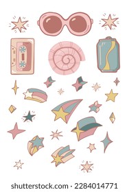 Stars of different shapes doodle set. Star design elements. Vector illustration