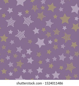 Stars in different shapes and forms. Merry Christmas and New Year seamless vector pattern. Colorful background for Xmas.