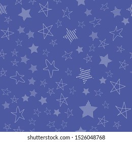 Stars in different shapes and forms. Merry Christmas and New Year seamless vector pattern. Colorful background for Xmas.