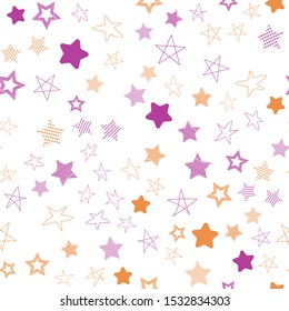 Stars in different shapes and forms. Merry Christmas and New Year seamless vector pattern. Colorful background for Xmas.