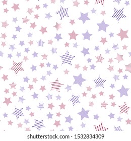 Stars in different shapes and forms. Merry Christmas and New Year seamless vector pattern. Colorful background for Xmas.
