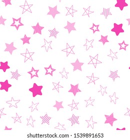 Stars in different shapes and forms. Merry Christmas and New Year seamless vector pattern. Colorful background for Xmas.