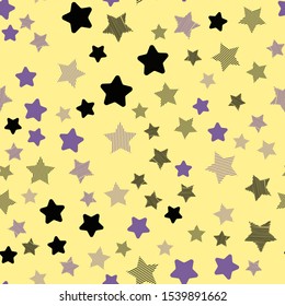 Stars in different shapes and forms. Merry Christmas and New Year seamless vector pattern. Colorful background for Xmas.