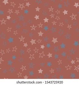 Stars in different shapes and forms. Merry Christmas and New Year seamless vector pattern. Colorful background for Xmas.