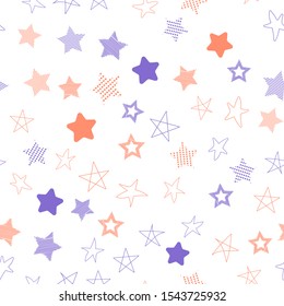 Stars in different shapes and forms. Merry Christmas and New Year seamless vector pattern. Colorful background for Xmas.