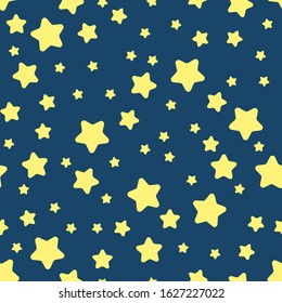 Stars of different sizes are scattered randomly over a blue background.