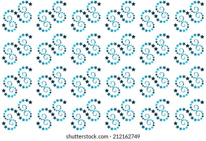 Stars in different tons of blue in form of spiral on white seamless background. Vector illustration EPS10.