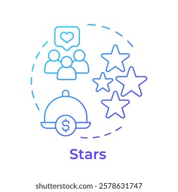 Stars dishes blue gradient concept icon. Highly profitable and popular goods. Menu engineering matrix. Round shape line illustration. Abstract idea. Graphic design. Easy to use in presentation