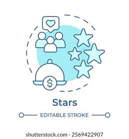 Stars dishes soft blue concept icon. Highly profitable and popular goods. Menu engineering matrix. Round shape line illustration. Abstract idea. Graphic design. Easy to use in presentation