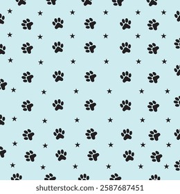 Stars and Dog footprints seamless pattern On White Background