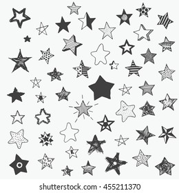 Stars Doodle Cartoon Style Drawing Graphic. Celebration  Stars Set.