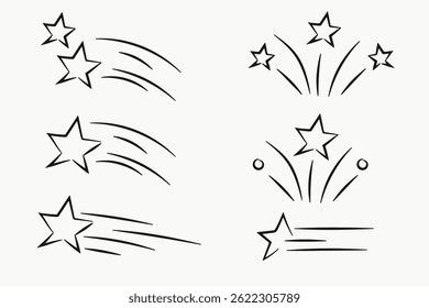 Stars Doodle Line Drawing Collection. Vector illustration