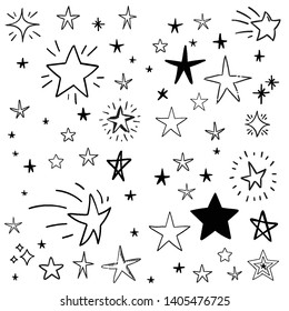 Stars Doodle Set. Hand Drawn Star Sketch Illustrations. Vector Collection.