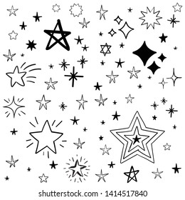 Stars Doodle Set. Hand Drawn Star Sketch Illustrations. Vector Collection.