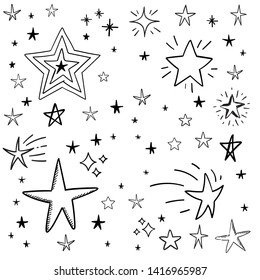 Stars doodle set. Hand drawn star sketch illustrations. Vector collection.