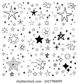 Stars Doodle Set. Hand Drawn Star Sketch Illustrations. Vector Collection.