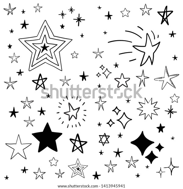 Stars Doodle Set Hand Drawn Star Stock Vector (Royalty Free) 1413945941 ...