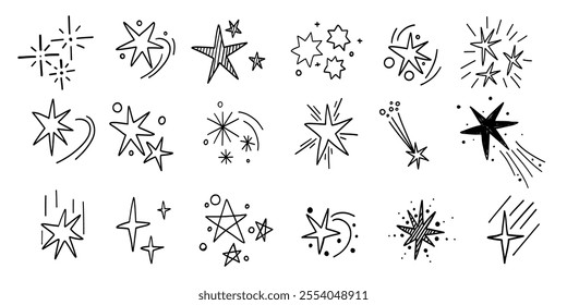 Stars doodle sparkling collection hand drawn pen graffiti grunge sketches.
