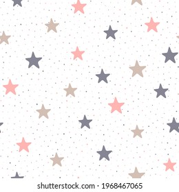 Stars and dots childish vector seamless pattern graphic design. Baby shower gift wrapping pattern. Cute stars and little dots seamless ornament for xmas wallpaper, fabric or package design.