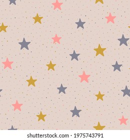 Stars and dots childish vector seamless pattern graphic design. Baby shower gift wrapping pattern. Cute stars and little dots seamless ornament for xmas wallpaper, fabric or package design.