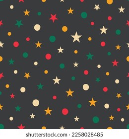 stars, dots on Black background vector repeat pattern