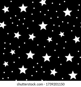 Estrellas y puntos sin fisuras. Textura de fondo del cielo con iconos de círculo y estrella.