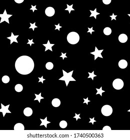 Stars and dots seamless pattern. Sky background texture with circle and star icons.
