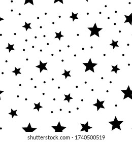 Stars and dots seamless pattern. Sky background texture with circle and star icons.
