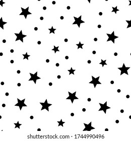Stars and dots seamless pattern. Sky background texture with circle and star icons.