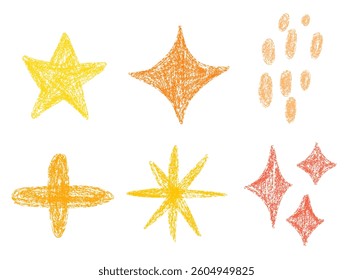 Stars drawing crayon pencil texture on transparent background