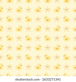 Stars duck on yellow background, fabric pattern, gift wrap paper , seamless pattern 