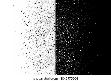 Stars dust scattered glitter in galaxy snow winter two tone abstract background in half vertical. Black and white distress template
