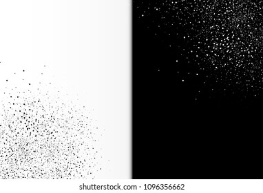 Stars dust scattered splash in galaxy snow winter two tone abstract background in half horizontal. Black and white distress template