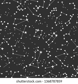 Stars element pattern. Vector seamless stellar constellation background. Space/ cosmic/ zodiacal/ universe elements wallpaper. Astronomy/ Astrology objects. For fabric, textile, banner, design.