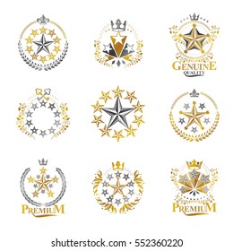 Stars emblems set. Heraldic Coat of Arms decorative logos isolated vector illustrations collection.