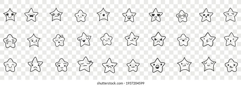 Stars with emoji faces doodle set