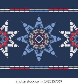 Stars. Ethnic boho seamless pattern. Lace. Embroidery on fabric. Patchwork texture. Weaving. Traditional ornament. Tribal pattern. Folk motif. Can be used for wallpaper, textile, wrapping, web.