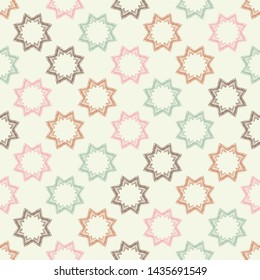 Stars. Ethnic boho seamless pattern. Lace. Embroidery on fabric. Patchwork texture. Weaving. Traditional ornament. Tribal pattern. Folk motif. Can be used for wallpaper, textile, wrapping, web.