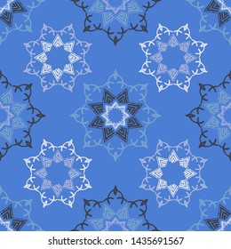 Stars. Ethnic boho seamless pattern. Lace. Embroidery on fabric. Patchwork texture. Weaving. Traditional ornament. Tribal pattern. Folk motif. Can be used for wallpaper, textile, wrapping, web.