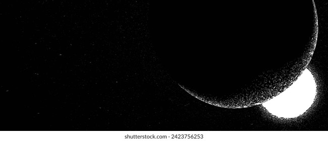 Stars and exoplanet in outer space. Futuristic landscape, with noise texture . Night landscape with starry sky .Vector illustration