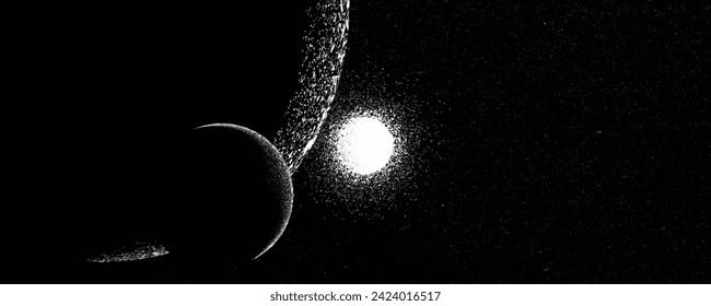 Stars and exoplanet in outer space. Futuristic landscape, with noise texture . Night landscape with starry sky .Vector illustration