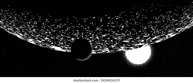 Sterne und Exoplaneten im Weltraum. Futuristische Landschaft mit Rauschstruktur. Nachtlandschaft mit Sternenhimmel .Vektorgrafik