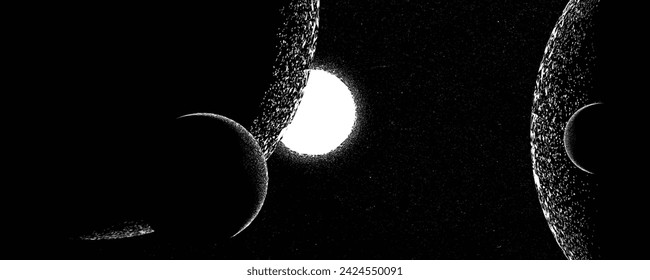 Stars and exoplanet in outer space. Futuristic landscape, with noise texture . Night landscape with starry sky .Vector illustration
