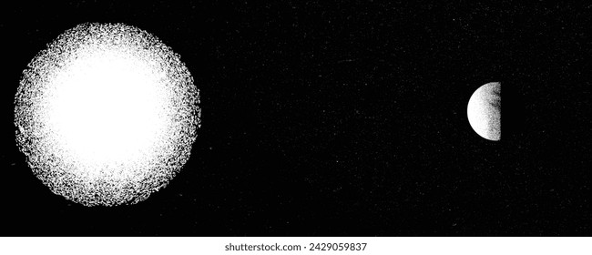 Stars and exoplanet in outer space. Futuristic landscape, with noise texture . Night landscape with starry sky .Vector illustration