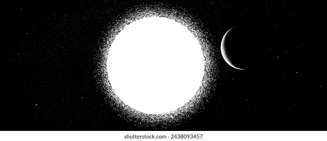 Stars and exoplanet in outer space. Futuristic landscape, with noise texture . Night landscape with starry sky .Vector illustration
