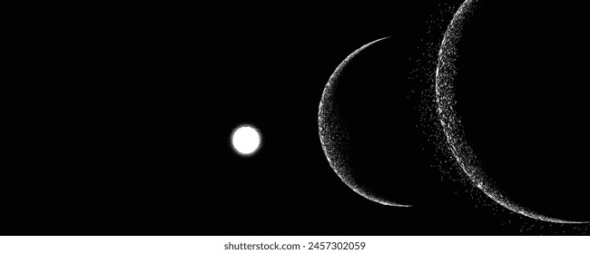 Stars and exoplanet in outer space. Futuristic landscape, with noise texture . Night landscape with starry sky .Vector illustration
