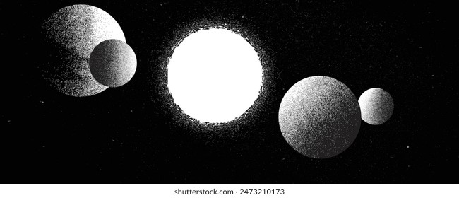 Stars and exoplanet in outer space. Futuristic landscape, with noise texture . Night landscape with starry sky .Vector illustration