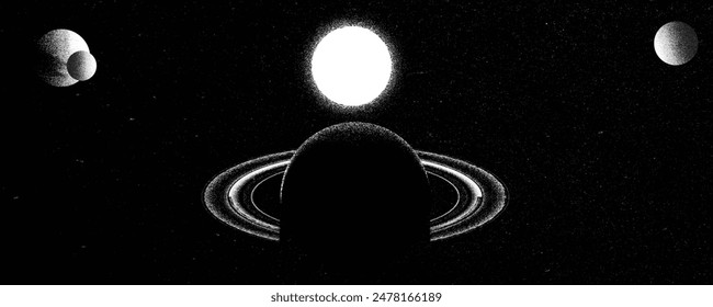 Stars and exoplanet in outer space. Futuristic landscape, with noise texture . Night landscape with starry sky .Vector illustration
