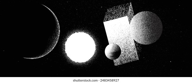 Stars and exoplanet in outer space. Futuristic landscape, with noise texture . Night landscape with starry sky .Vector illustration