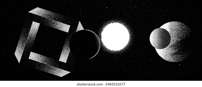  Stars and exoplanet in outer space. Futuristic landscape, with noise texture . Night landscape with starry sky .Vector illustration